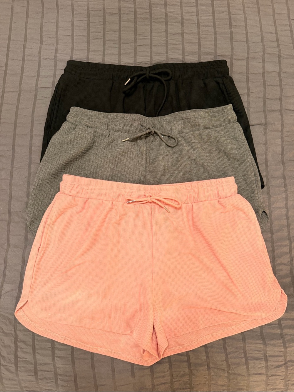 3 Pack Waffle Knit Lounge Shorts Size XL Black Gray Coral Drawstring